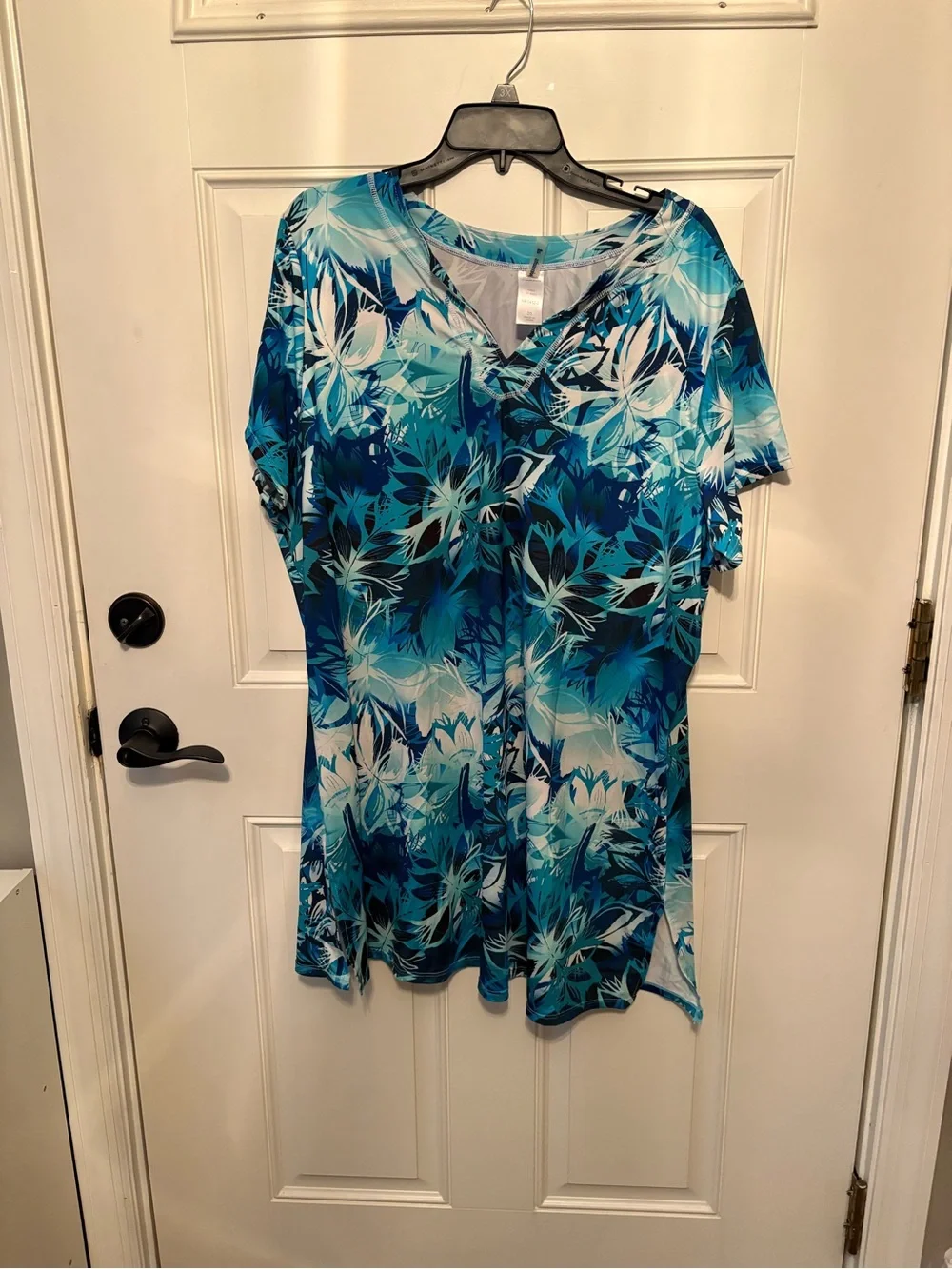 Swimsuits For All Blue Teal Floral Swim Cover-Up Tunic size 20